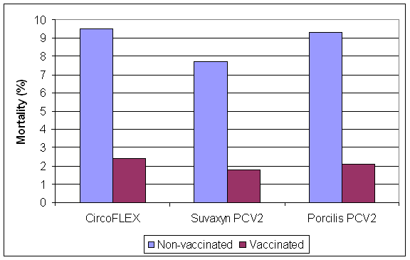 Reduction in mortality in growers and finishers following vaccination with the new piglet vaccines