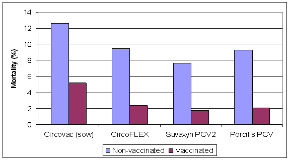 Comparative mortality before and after vaccination in growing pigs in N. America